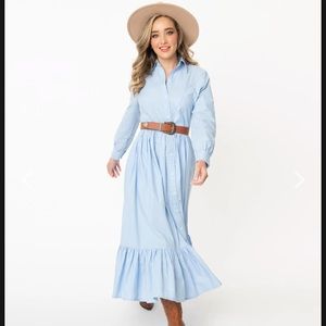 Magnolia Place Western Style Chambray Maxi Dress